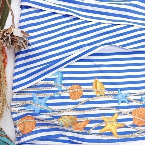 J. McLaughlin Blue White Stripe Layered Faux Wrap Skirt Sz S - Picture 4 of 12